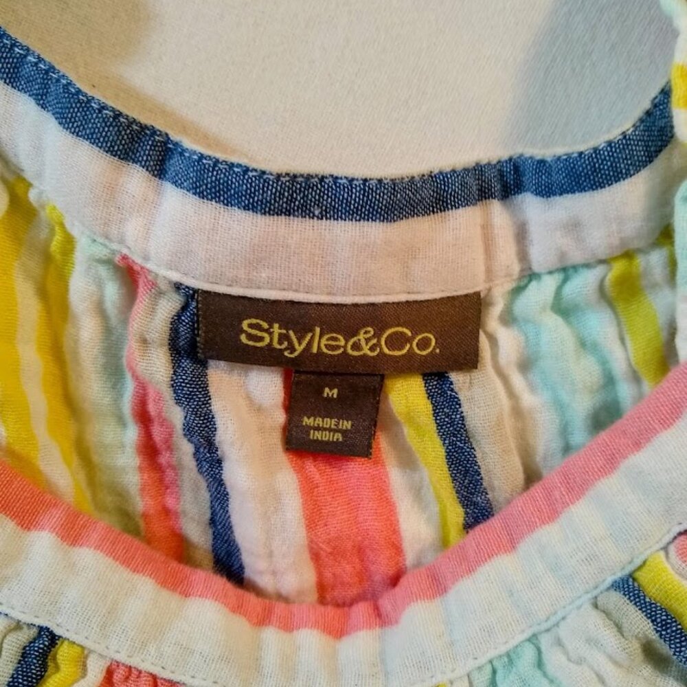 NWOT Style & Co M 100% cotton top multi-color stripes - Picture 7 of 8